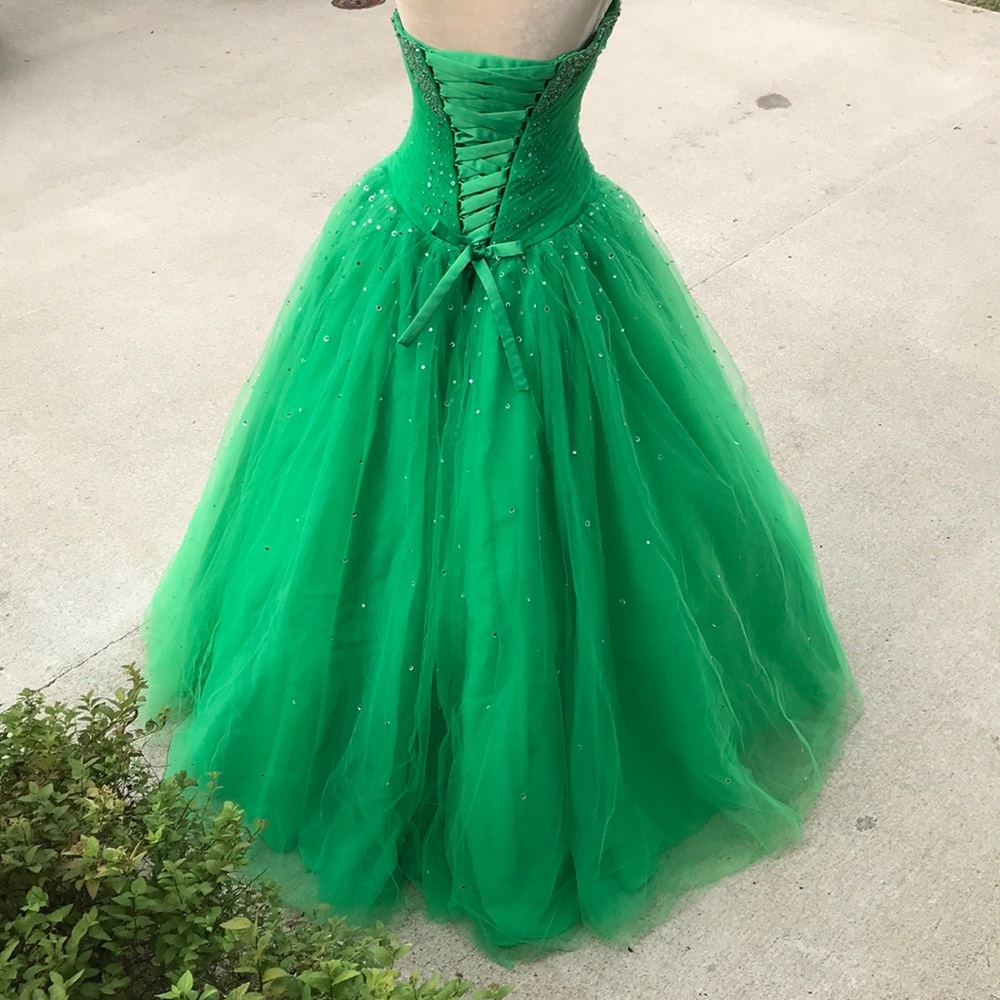 Mori Lee by Madeline Gardner Size 7/8 Green Envy Strapless Quinceañera Ball Gown - Picture 12 of 13